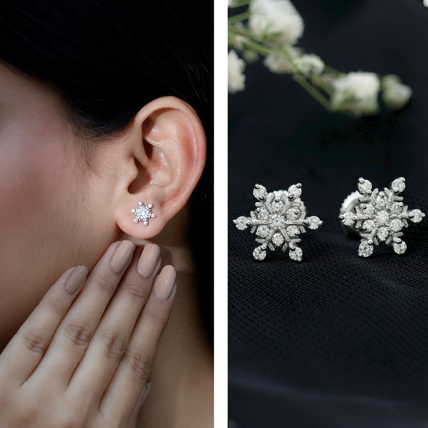 Moissanite Snowflake Stud Earrings for Her