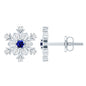 Created Blue Sapphire Snowflake Stud Earrings with Moissanite