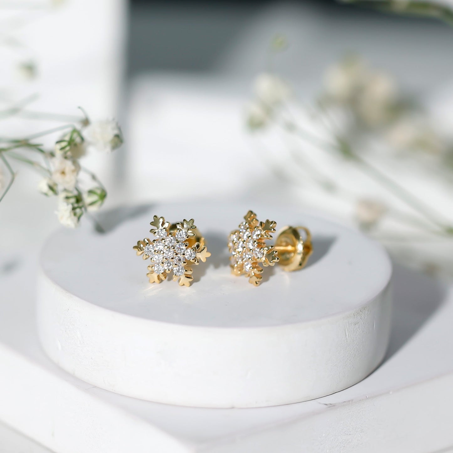 Certified Moissanite Winter Snowflake Stud Earrings