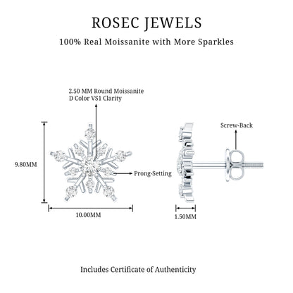 Certified Moissanite Snowflake Stud Earrings for Women