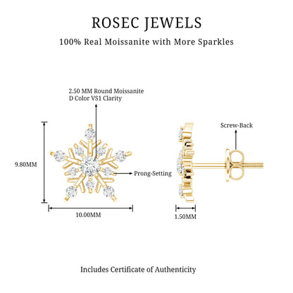 Certified Moissanite Snowflake Stud Earrings for Women