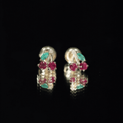 Natural Ruby and Emerald Cherry Earrings with Certificate