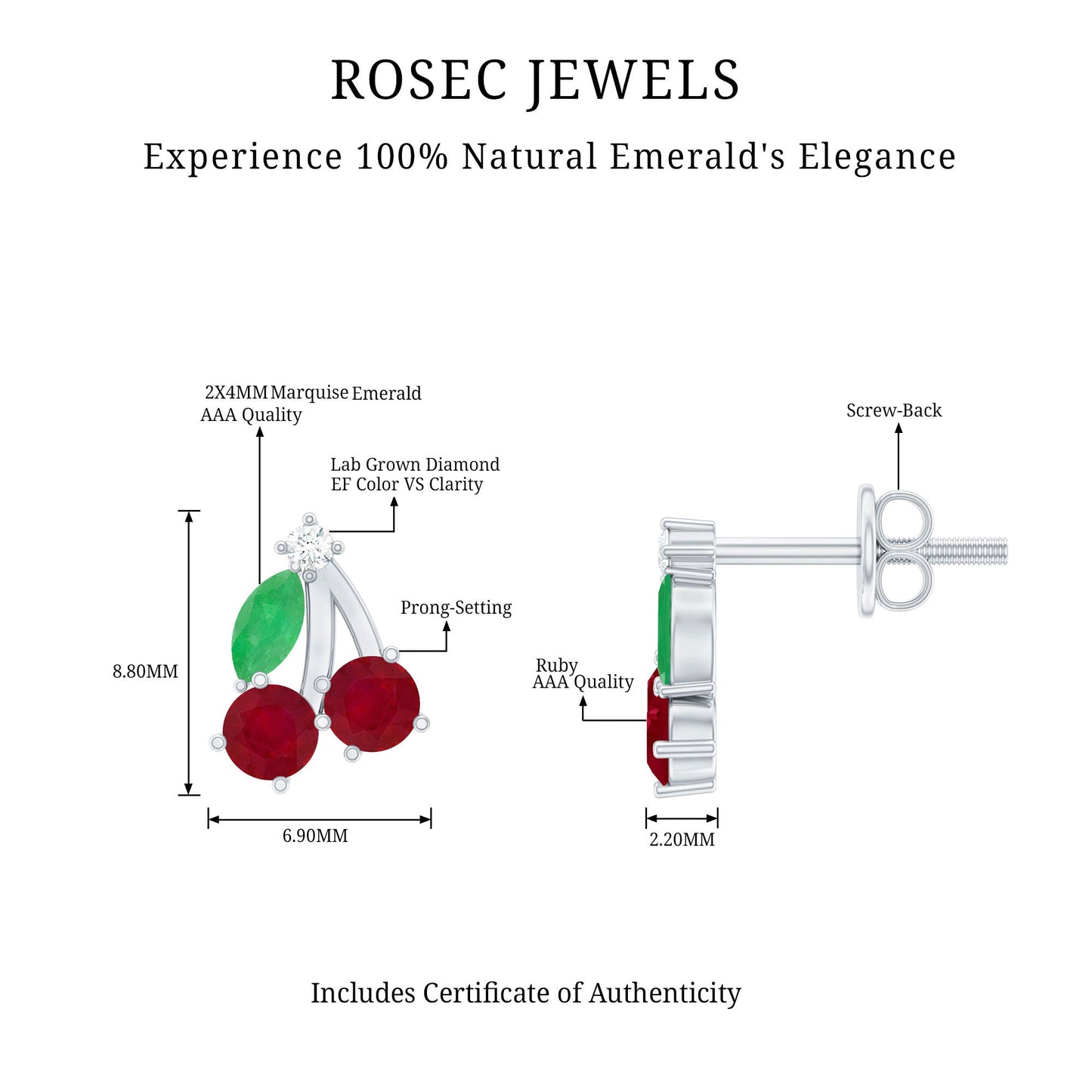 Natural Ruby and Emerald Cherry Earrings with Certificate