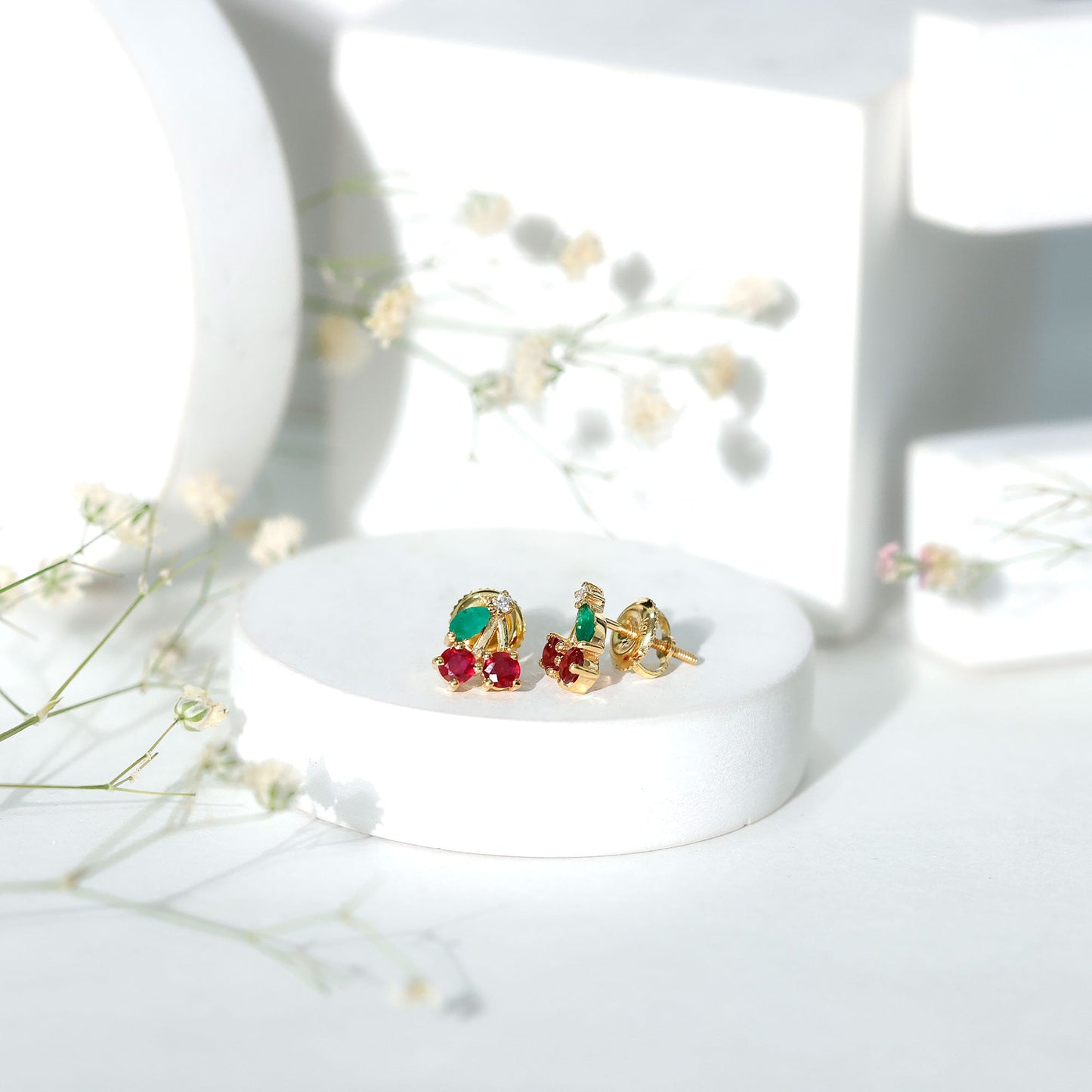 Natural Ruby and Emerald Cherry Earrings with Certificate