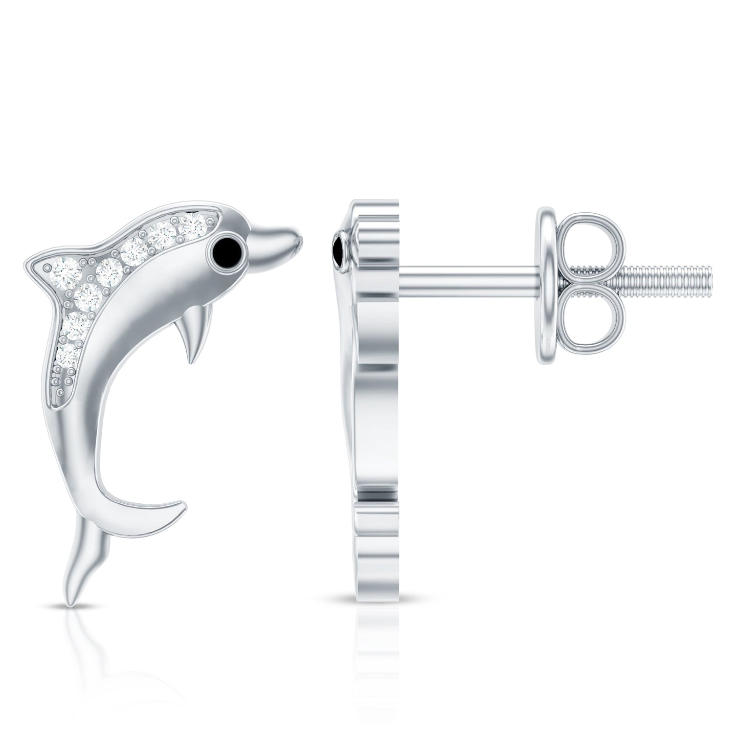 Cute Dolphin Stud Earrings with Moissanite