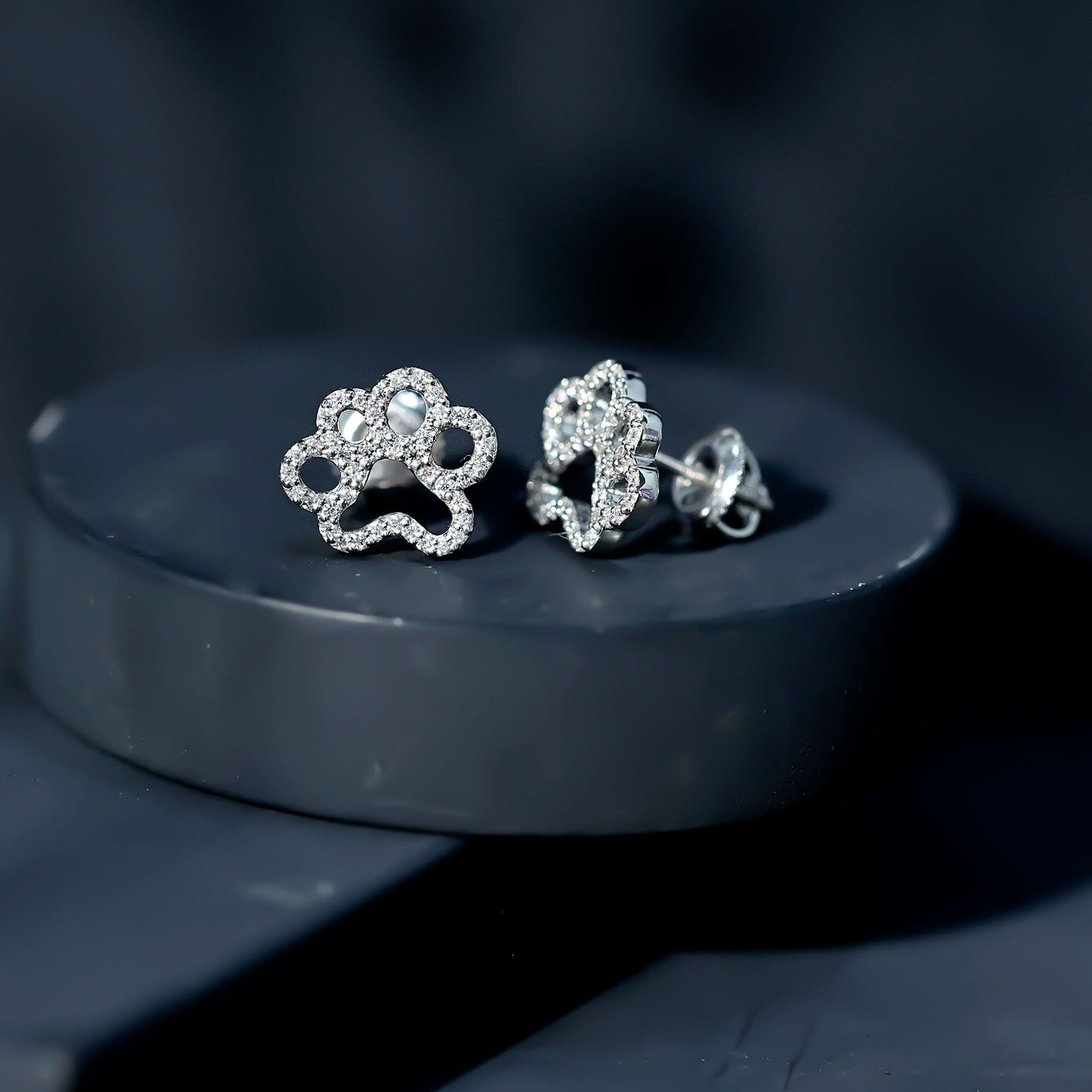 Moissanite Paw Print Earrings With Certificate