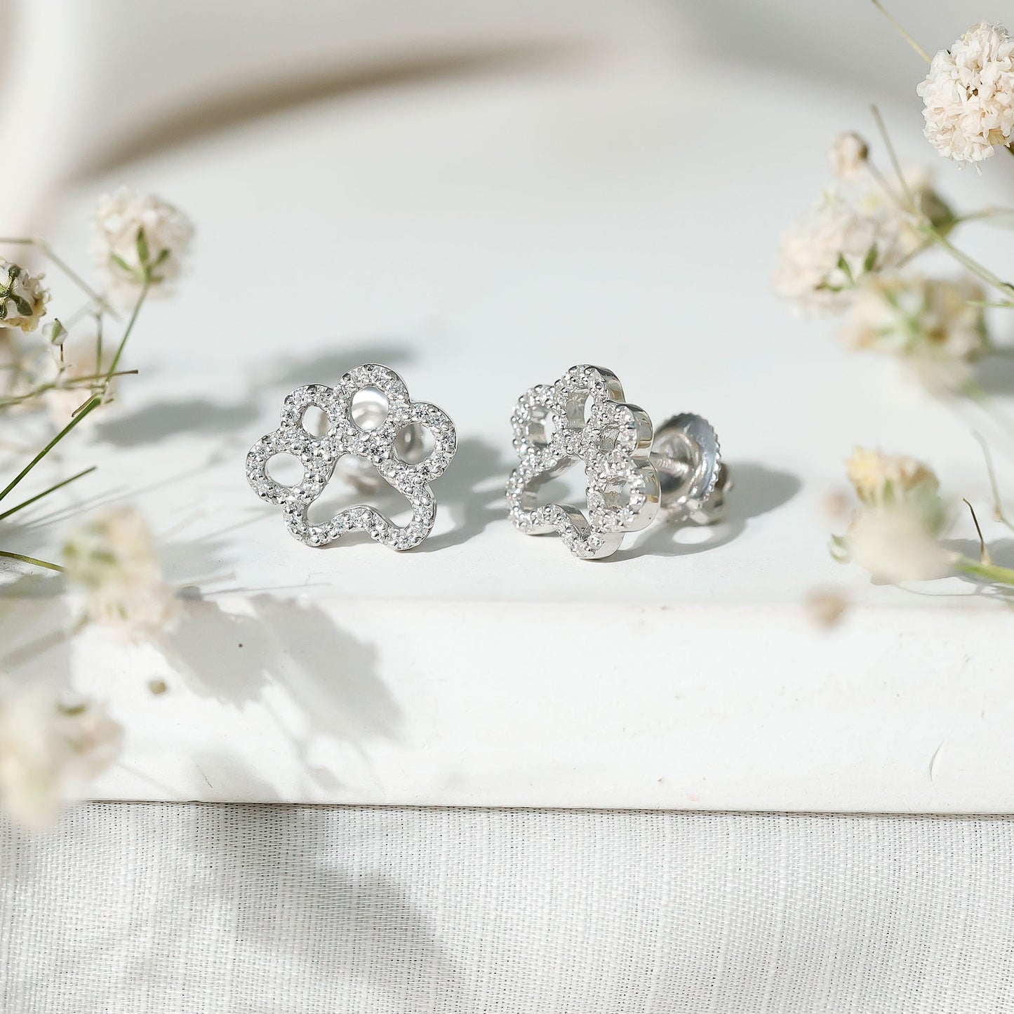 Moissanite Paw Print Earrings With Certificate