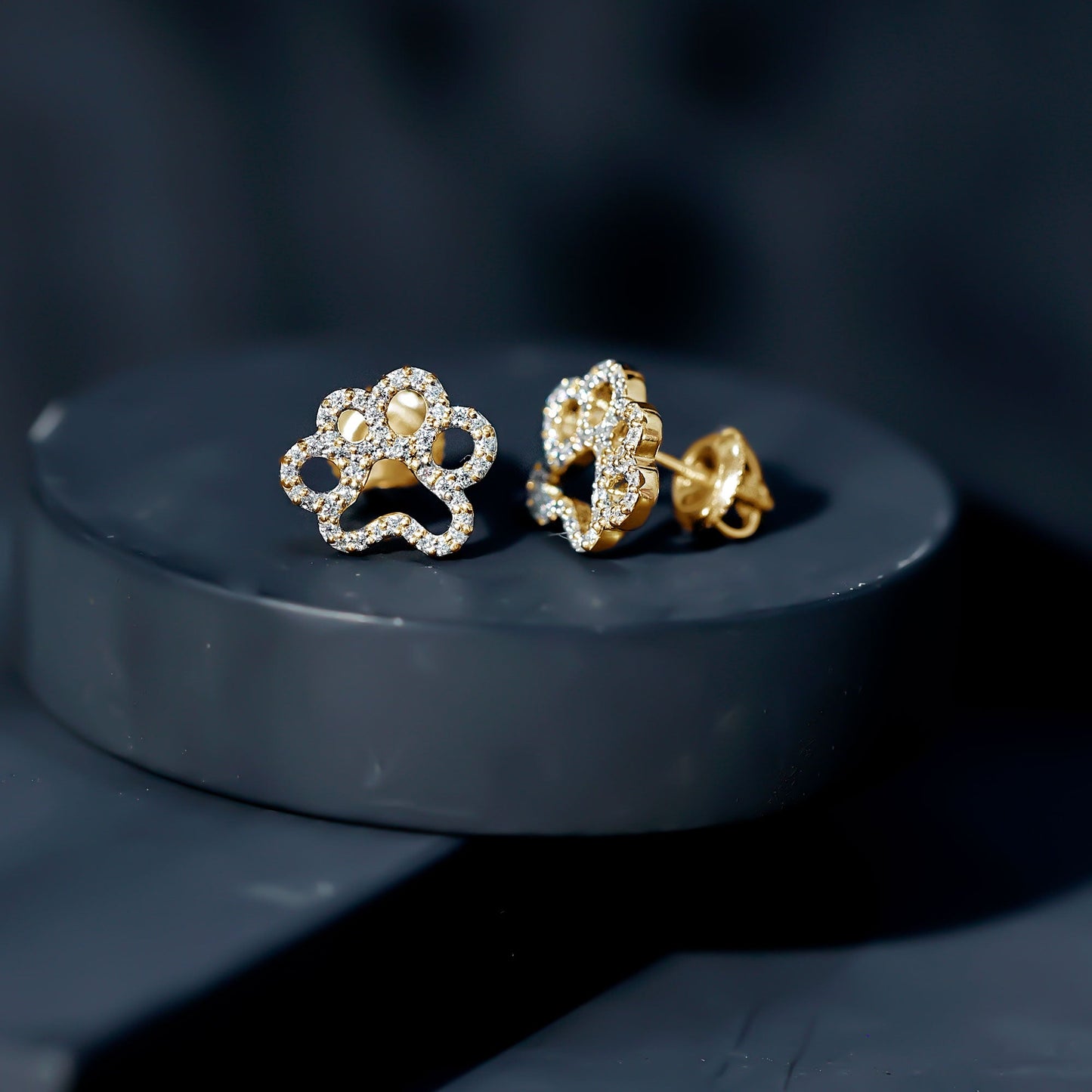 Moissanite Paw Print Earrings With Certificate