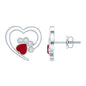 Cute Heart Paw Stud Earrings with Ruby and Diamond