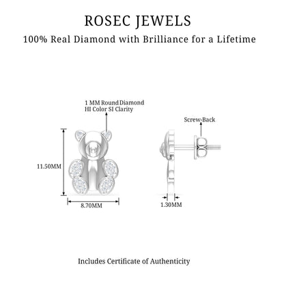 Teddy Bear Stud Earrings for Women with Diamonds