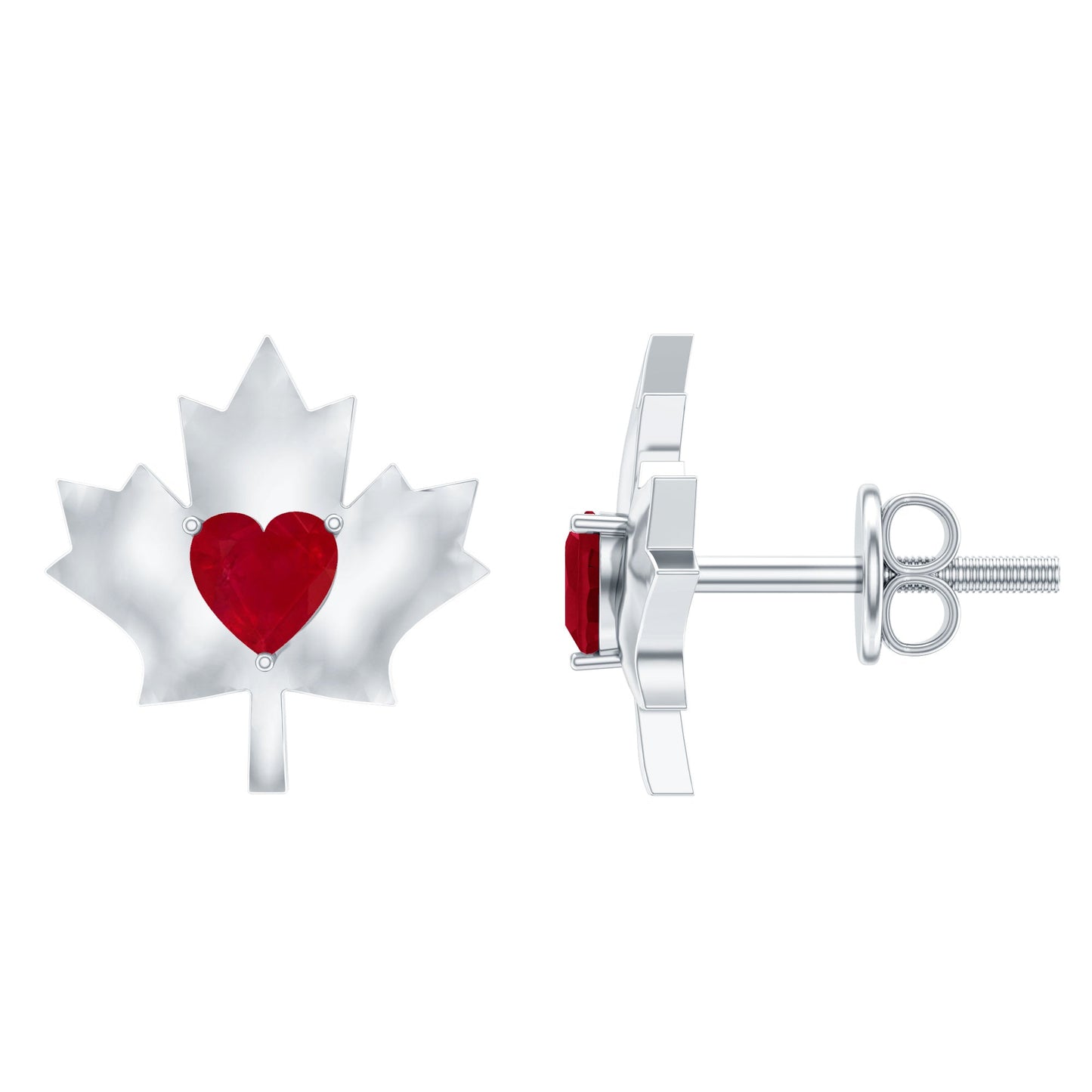 0.94 Carat Heart Shape Ruby Maple Leaf Stud Earrings