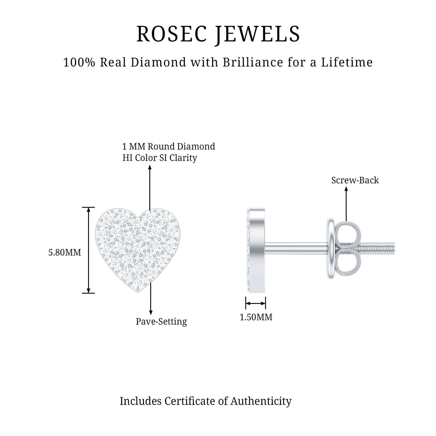 Natural Diamond Heart Stud Earrings for Women
