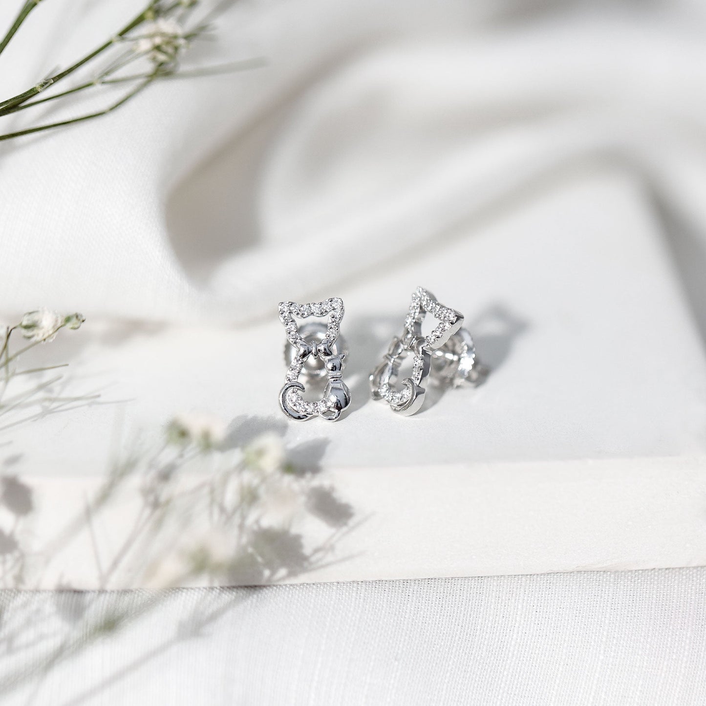 Certified Diamond Cat Stud Earrings