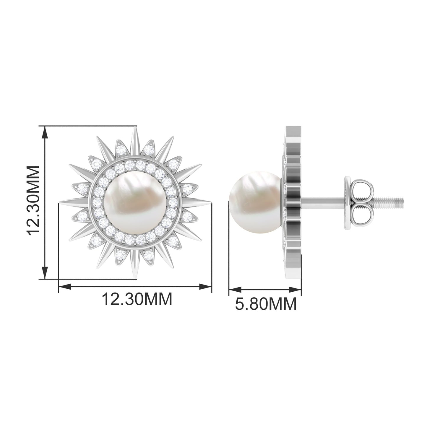 Cultured Freshwater Pearl Diamond Sunburst Earrings