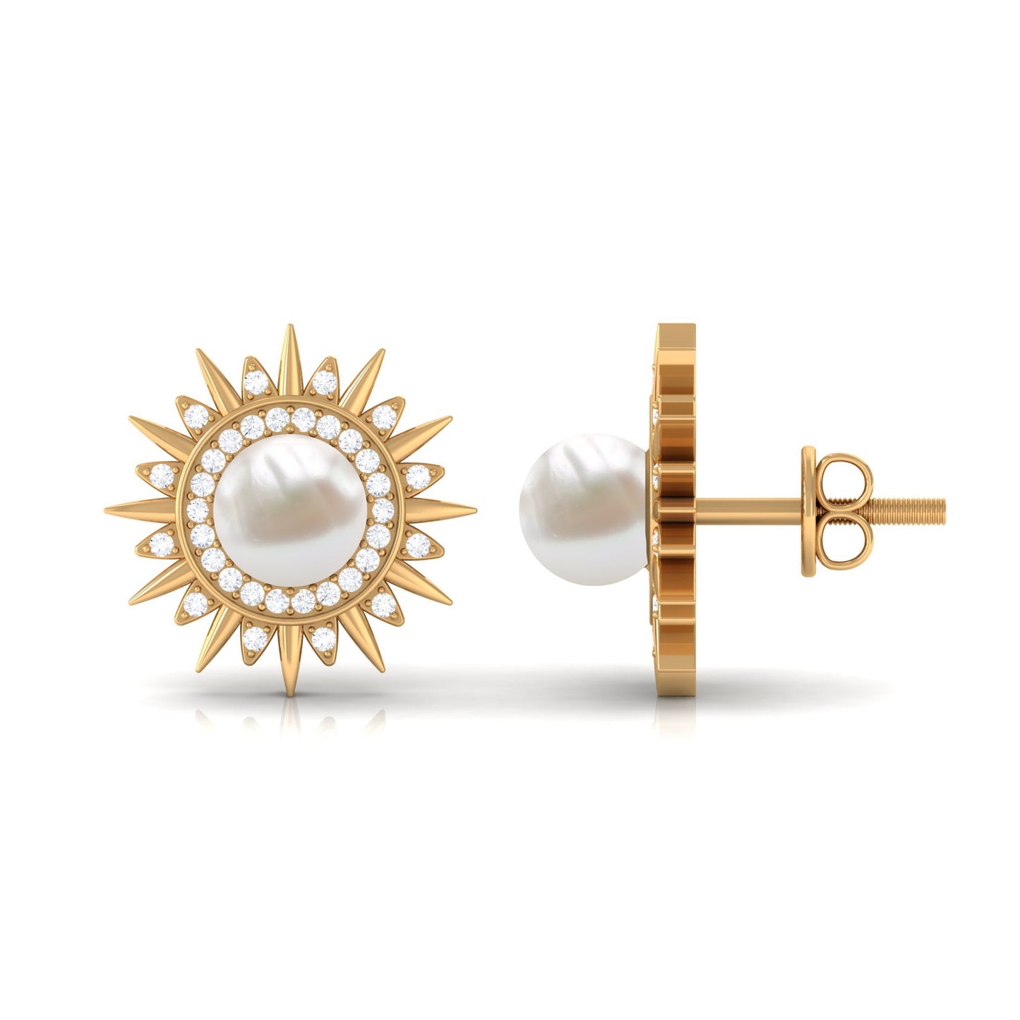 Cultured Freshwater Pearl Diamond Sunburst Earrings