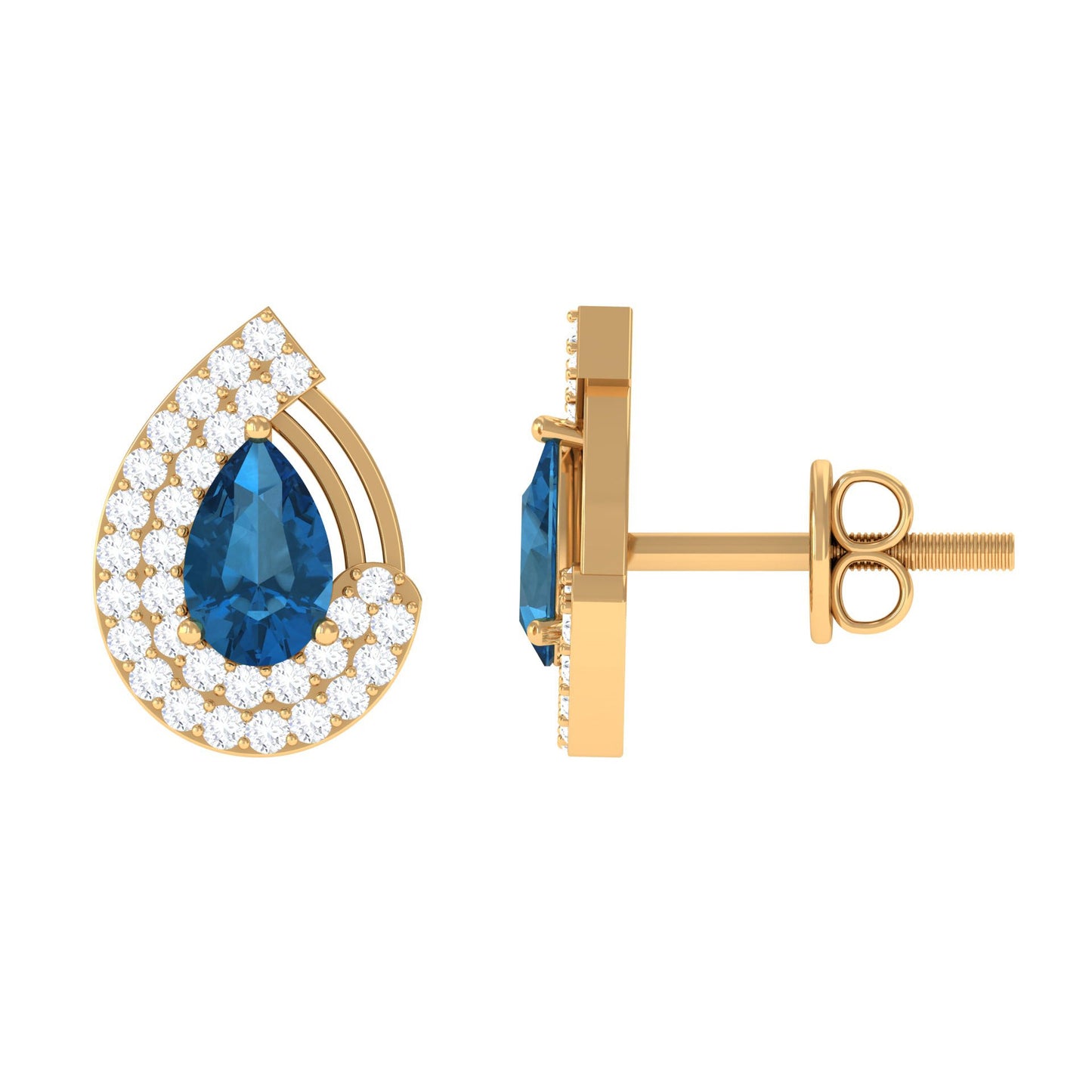 Designer London Blue Topaz and Diamond Teardrop Stud Earrings