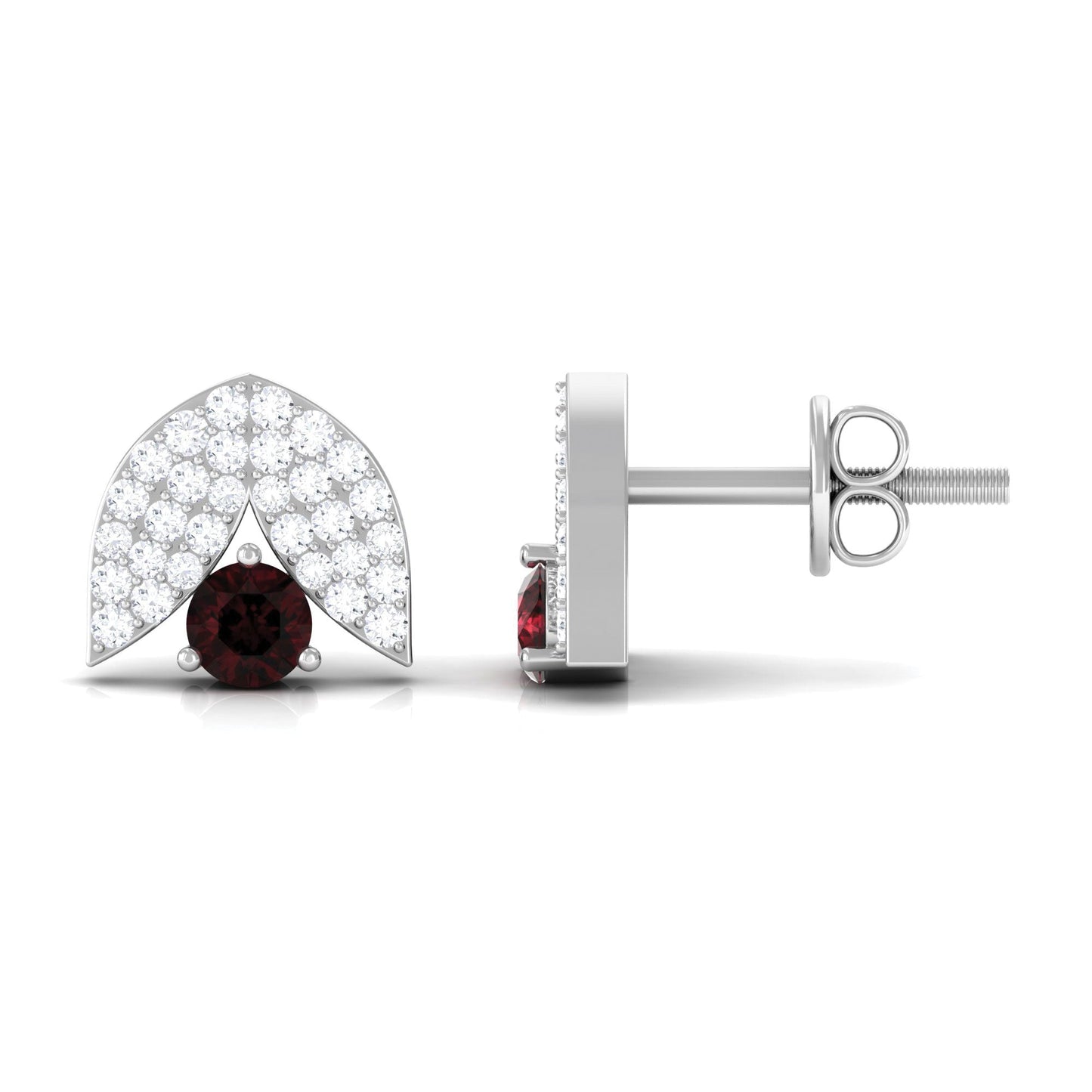 Minimalist Garnet and Diamond Designer Stud Earrings