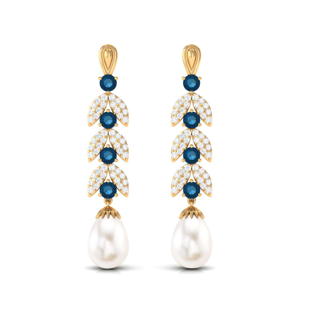 Freshwater Pearl Dangle Earrings with Blue Topaz and Diamond