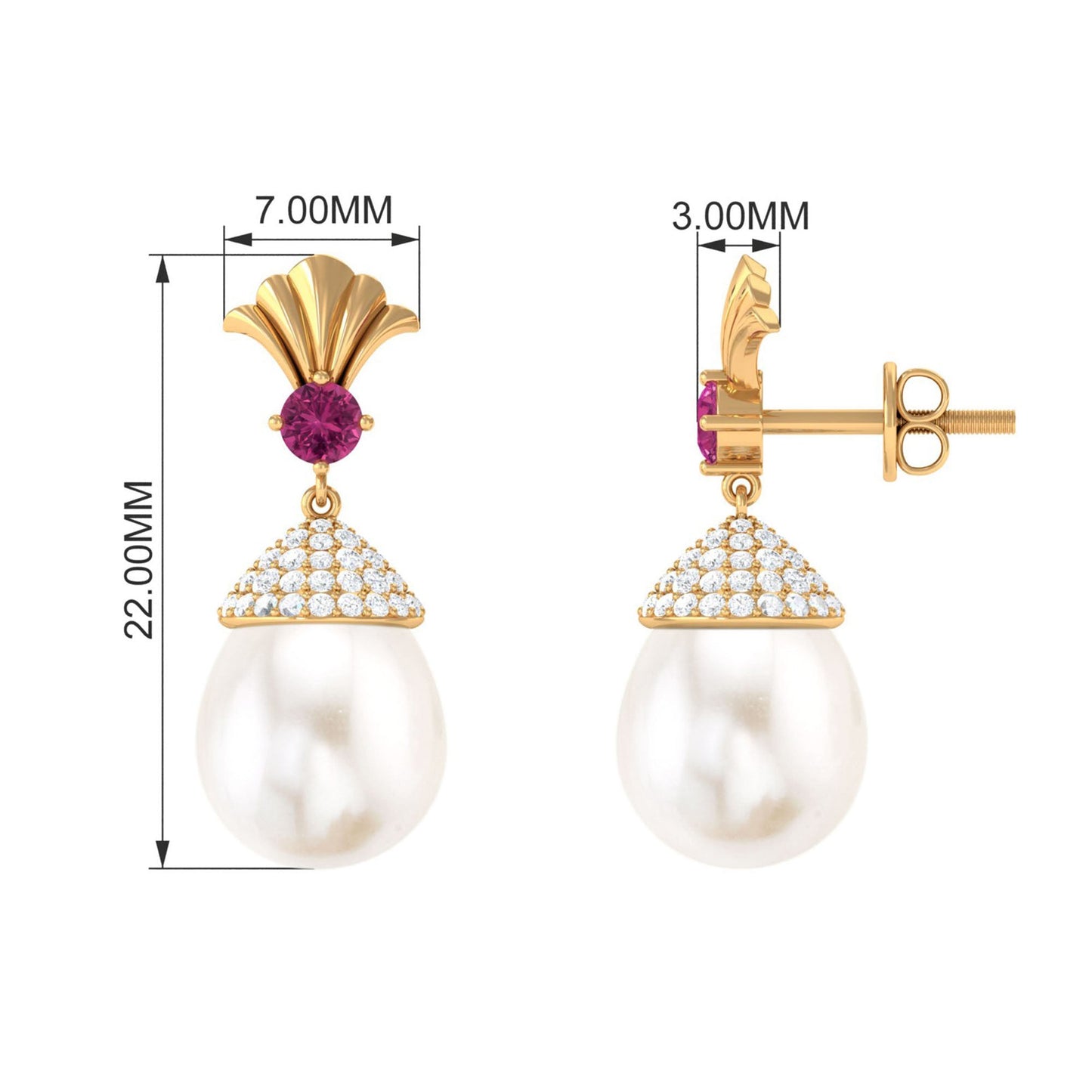 Cultured Freshwater Pearl Drop Earrings with Pink Tourmaline