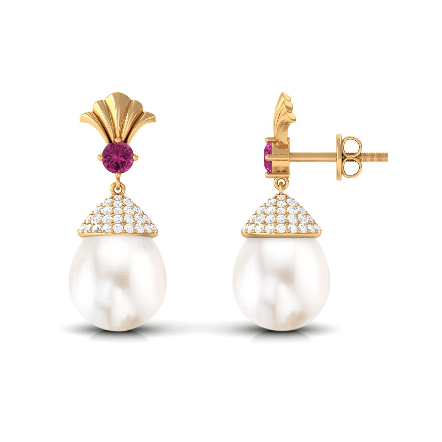 Cultured Freshwater Pearl Drop Earrings with Pink Tourmaline