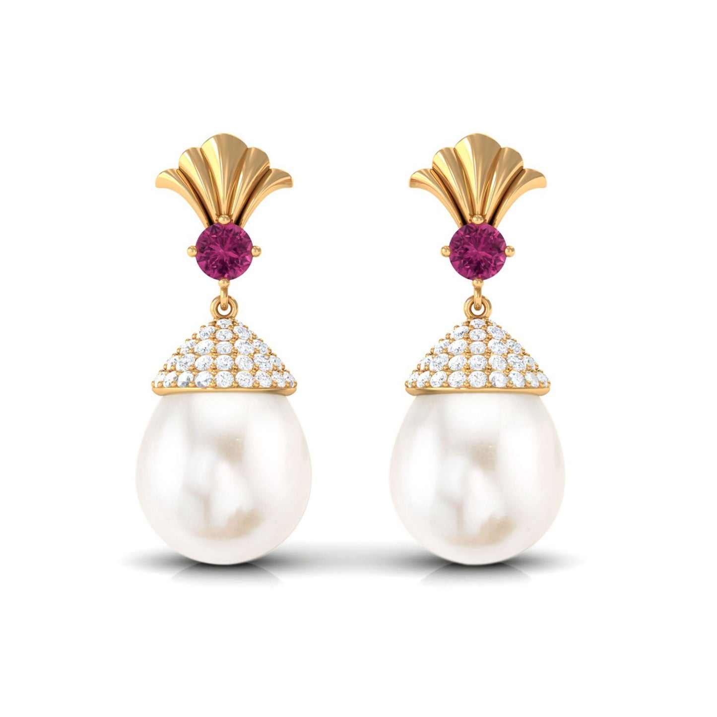 Cultured Freshwater Pearl Drop Earrings with Pink Tourmaline