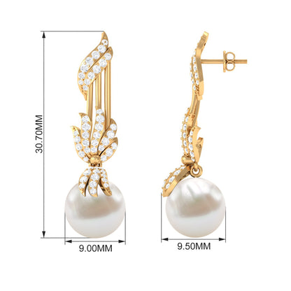 Designer Freshwater Pearl Bridal Dangle Earrings with Diamond