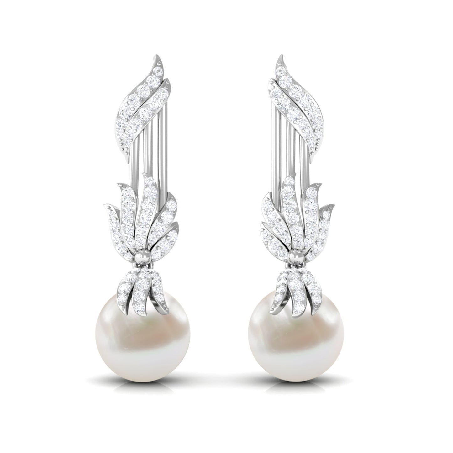 Designer Freshwater Pearl Bridal Dangle Earrings with Diamond