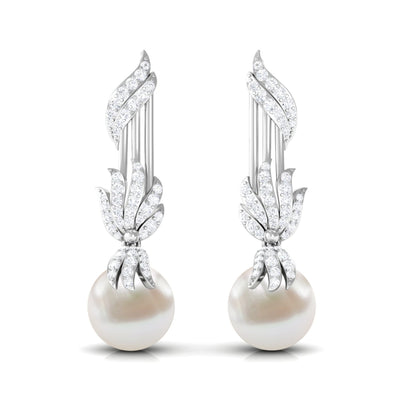 Designer Freshwater Pearl Bridal Dangle Earrings with Diamond