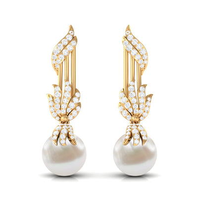 Designer Freshwater Pearl Bridal Dangle Earrings with Diamond