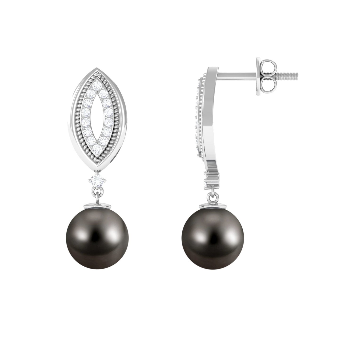 Cultured 15 Carat Tahitian Pearl Wedding Drop Earrings with Diamond