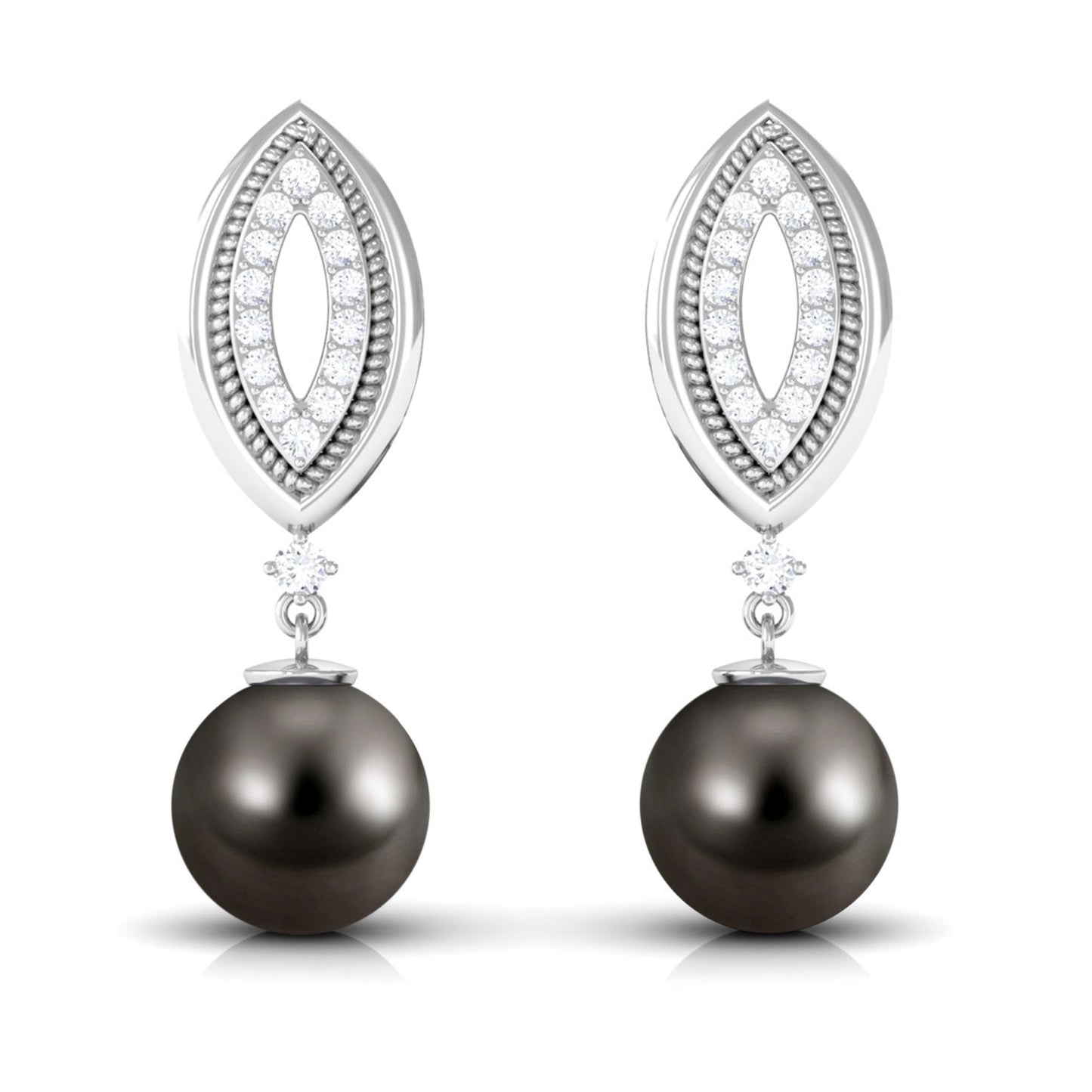 Cultured 15 Carat Tahitian Pearl Wedding Drop Earrings with Diamond