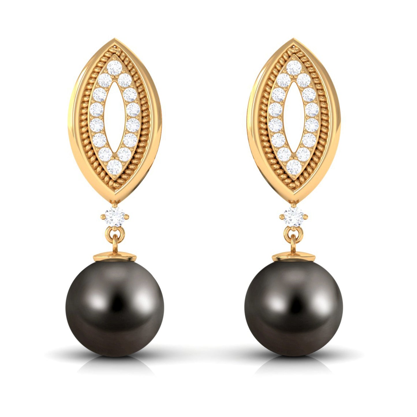 Cultured 15 Carat Tahitian Pearl Wedding Drop Earrings with Diamond