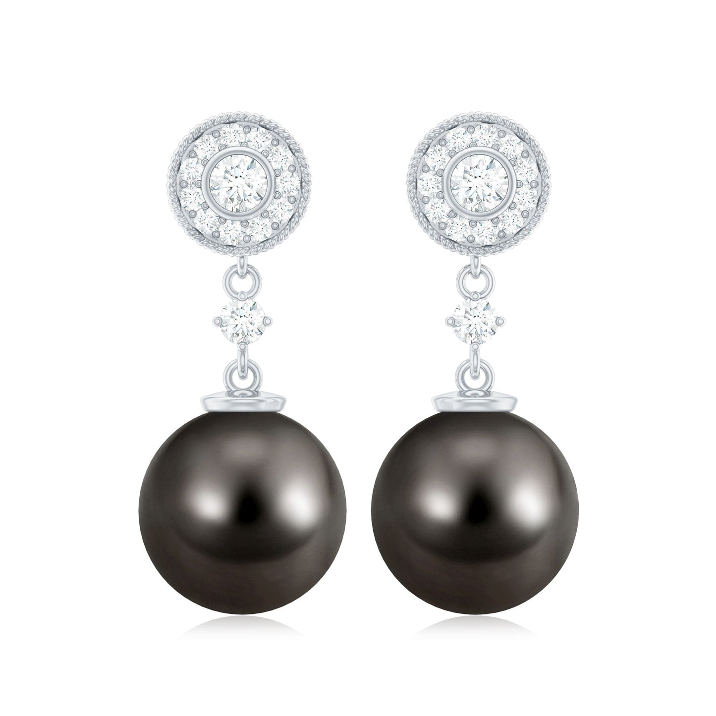 Natural 16 Carat Tahitian Pearl Diamond Drop Earrings for Women