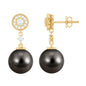 Natural 16 Carat Tahitian Pearl Diamond Drop Earrings for Women