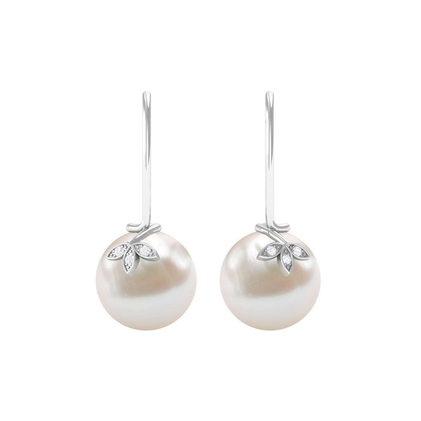 Cultured 16 Carat Freshwater Pearl Diamond Drop Earrings with Fish Hook