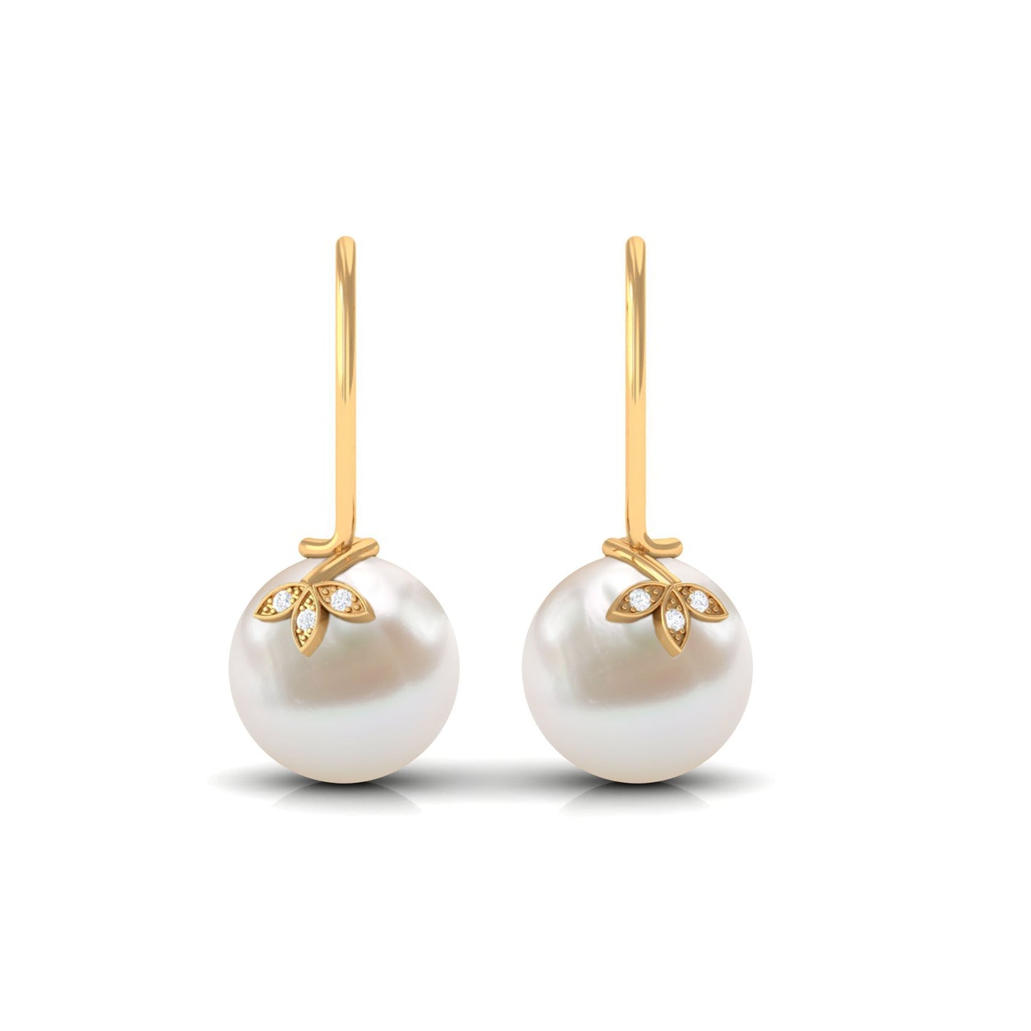 Cultured 16 Carat Freshwater Pearl Diamond Drop Earrings with Fish Hook