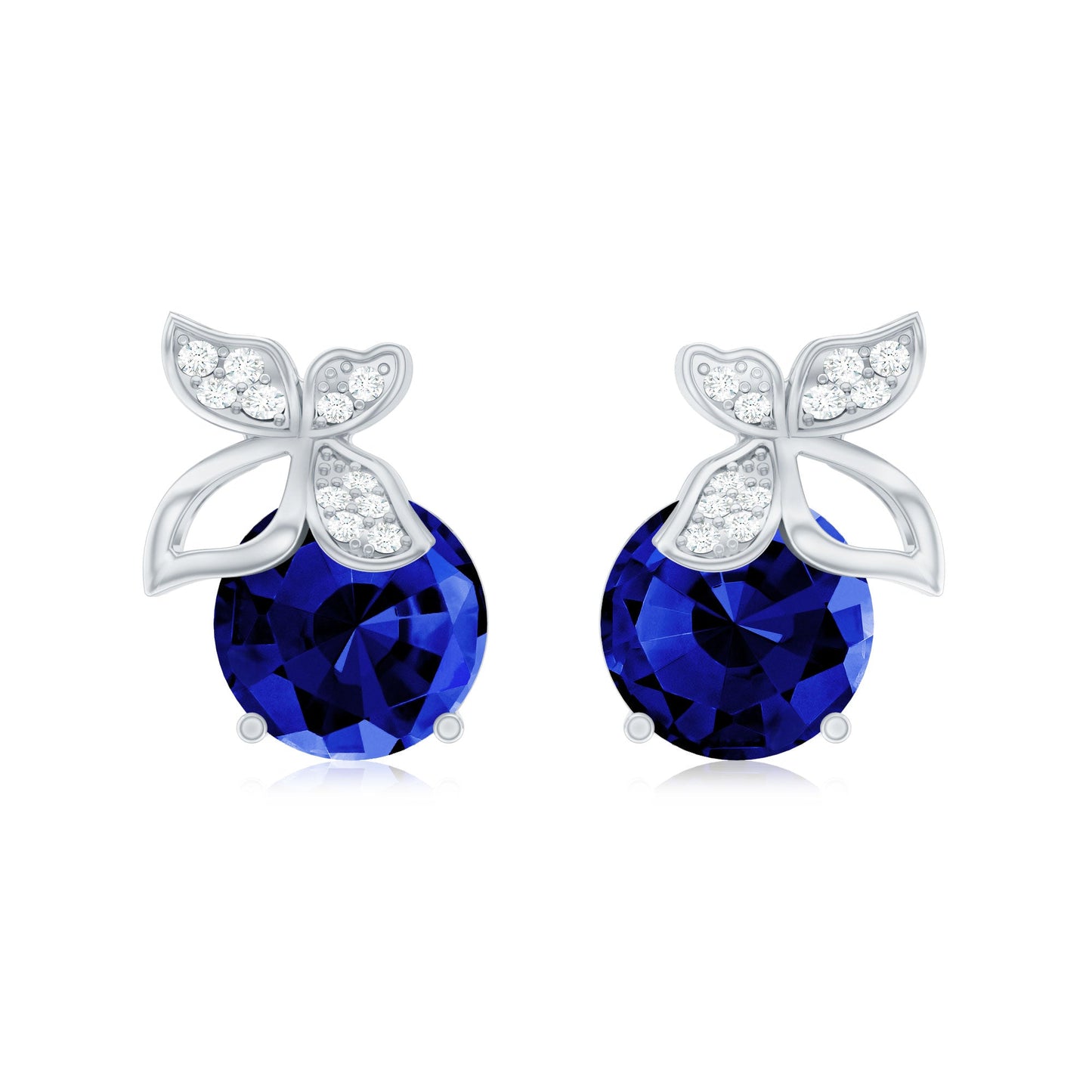 2 Carat Lab Created Blue Sapphire and Diamond Butterfly Stud Earrings