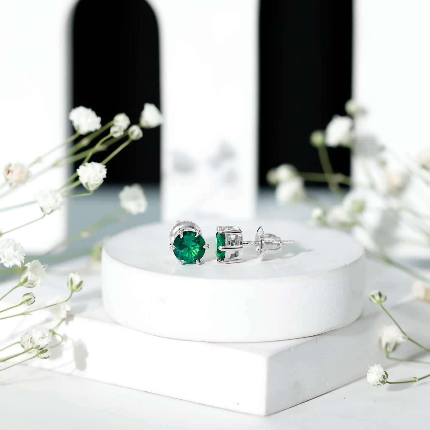 Certified Lab Created Emerald Solitaire Stud Earrings For Her
