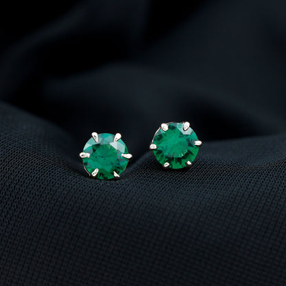 Certified Lab Created Emerald Solitaire Stud Earrings For Her
