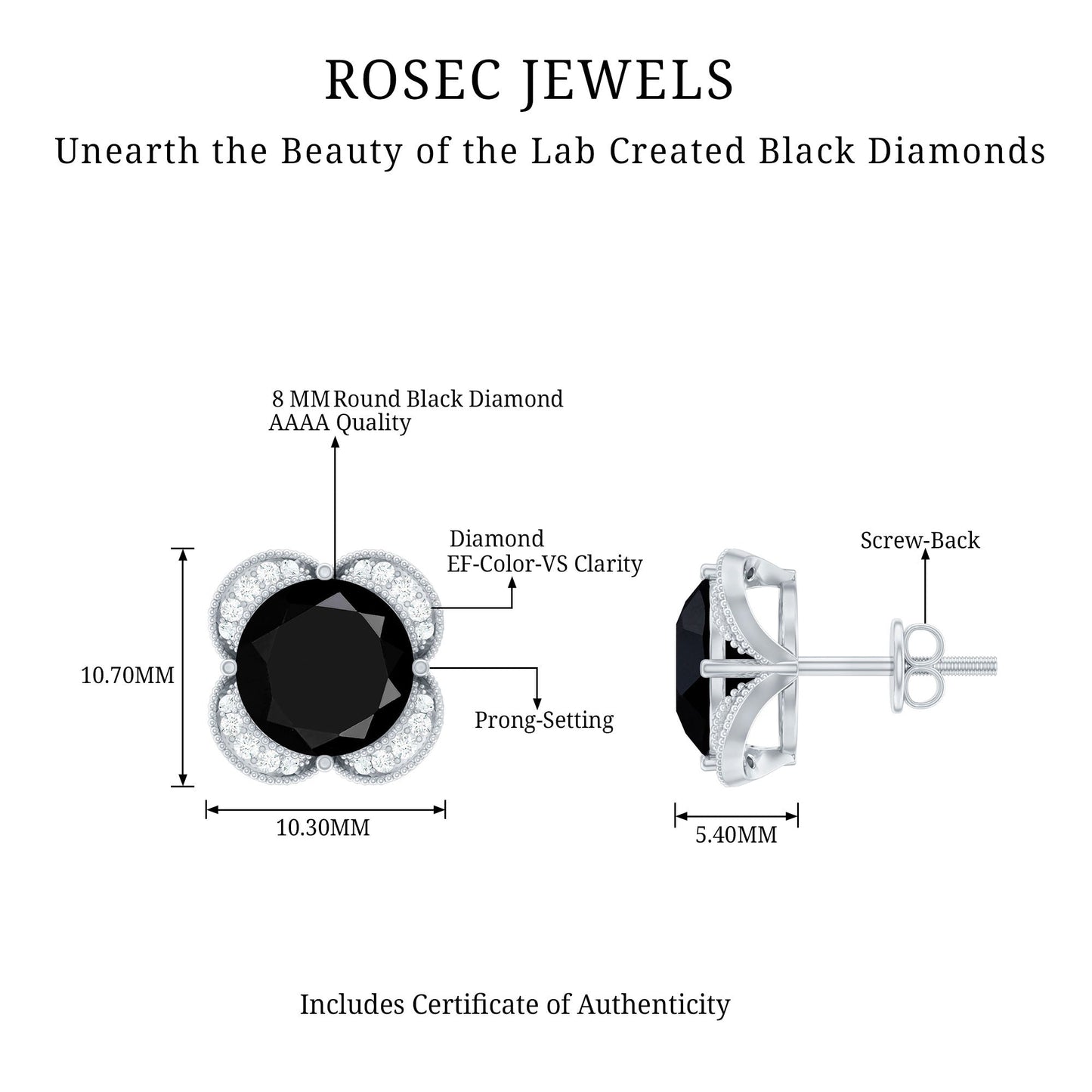 Lab Grown Black Diamond Statement Stud Earrings