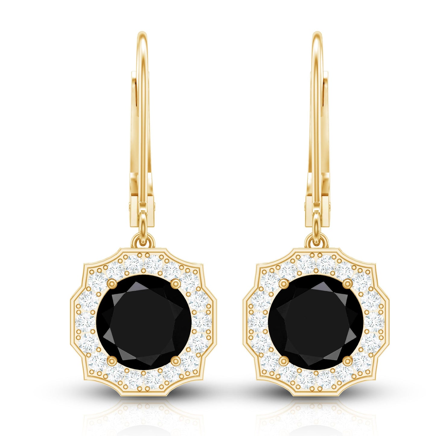 Lab Grown Black Diamond Drop Earrings with Diamond Halo