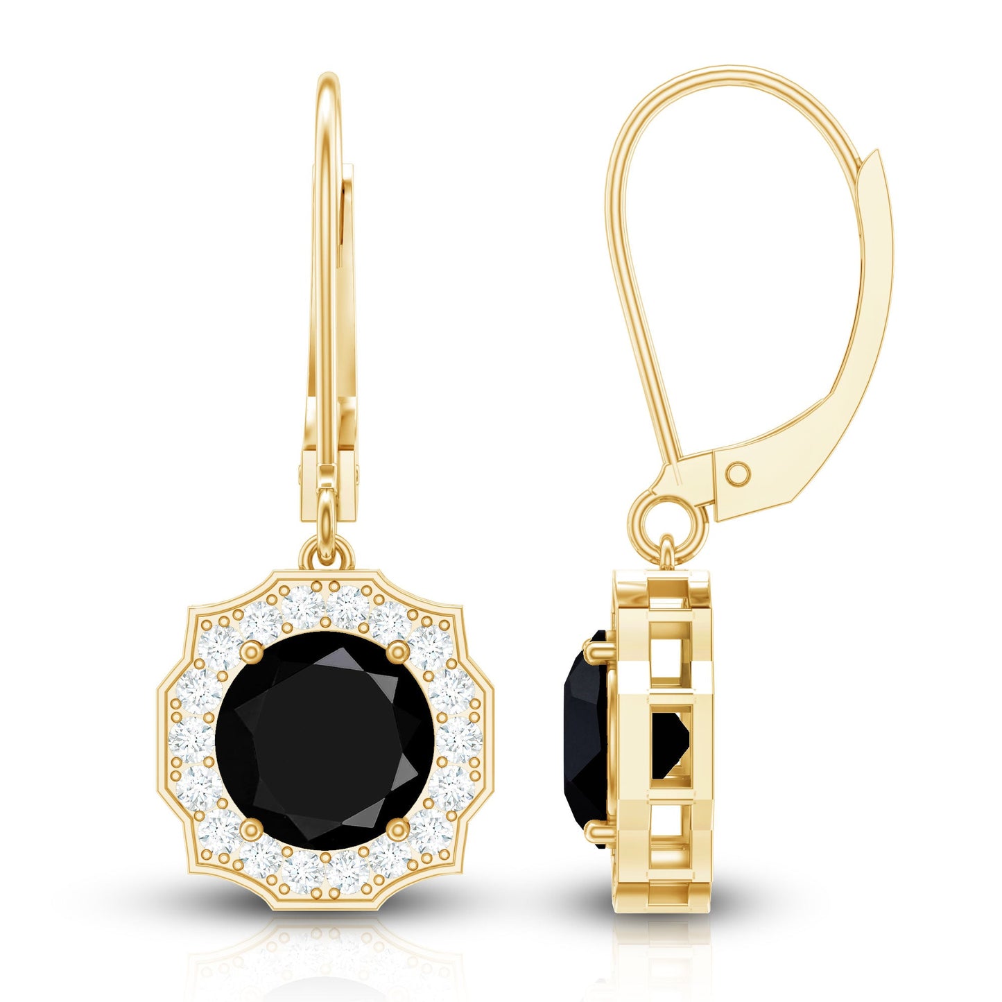 Lab Grown Black Diamond Drop Earrings with Diamond Halo