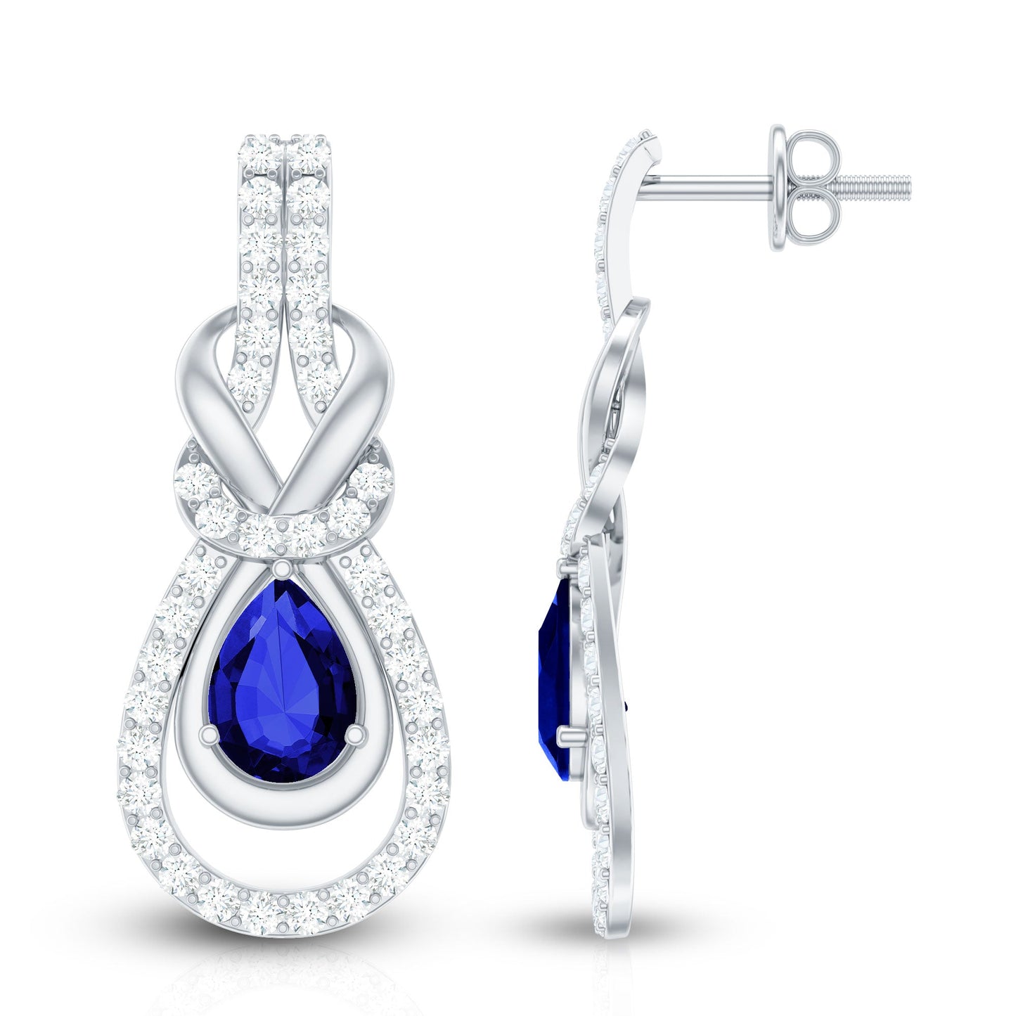 Lab Grown Blue Sapphire Wedding Earrings with Diamond