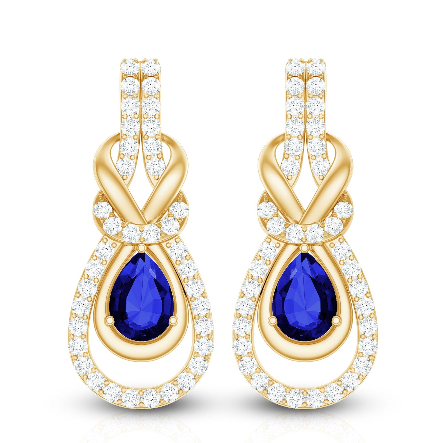 Lab Grown Blue Sapphire Wedding Earrings with Diamond