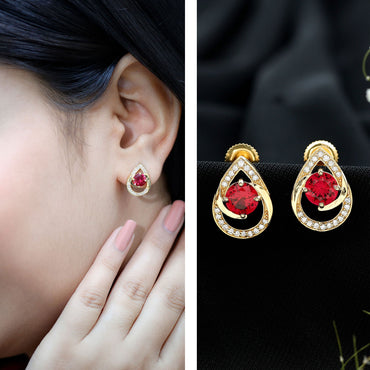 Lab Grown Ruby Teardrop Stud Earrings With Diamond