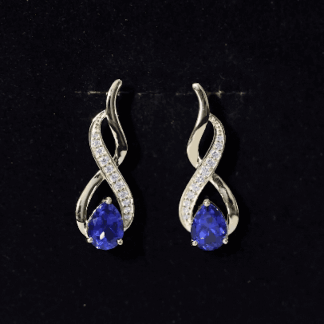 Lab Grown Blue Sapphire Infinity Drop Earrings with Diamond