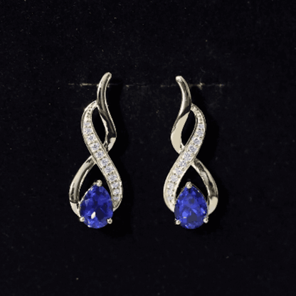 Lab Grown Blue Sapphire Infinity Drop Earrings with Diamond