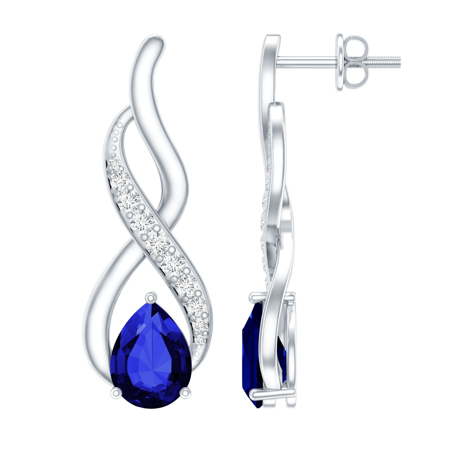 Lab Grown Blue Sapphire Infinity Drop Earrings with Diamond
