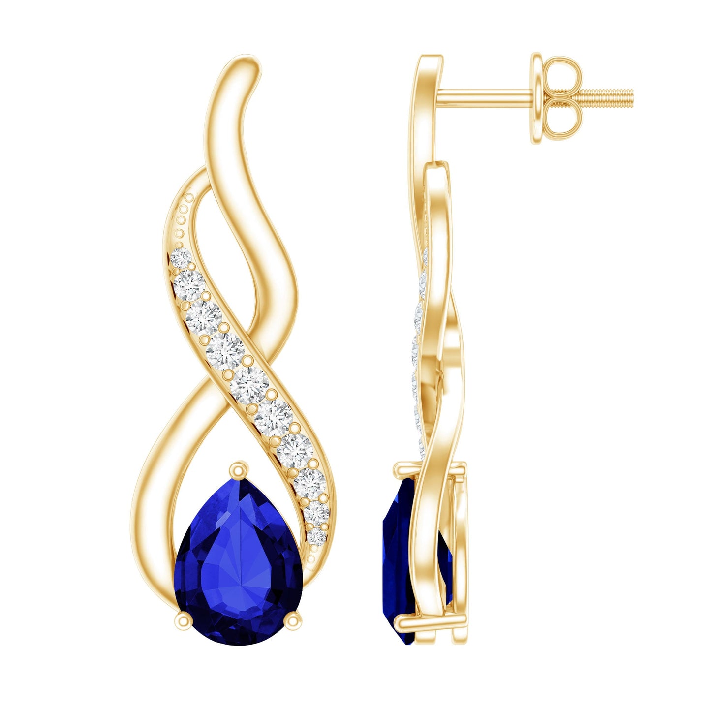 Lab Grown Blue Sapphire Infinity Drop Earrings with Diamond