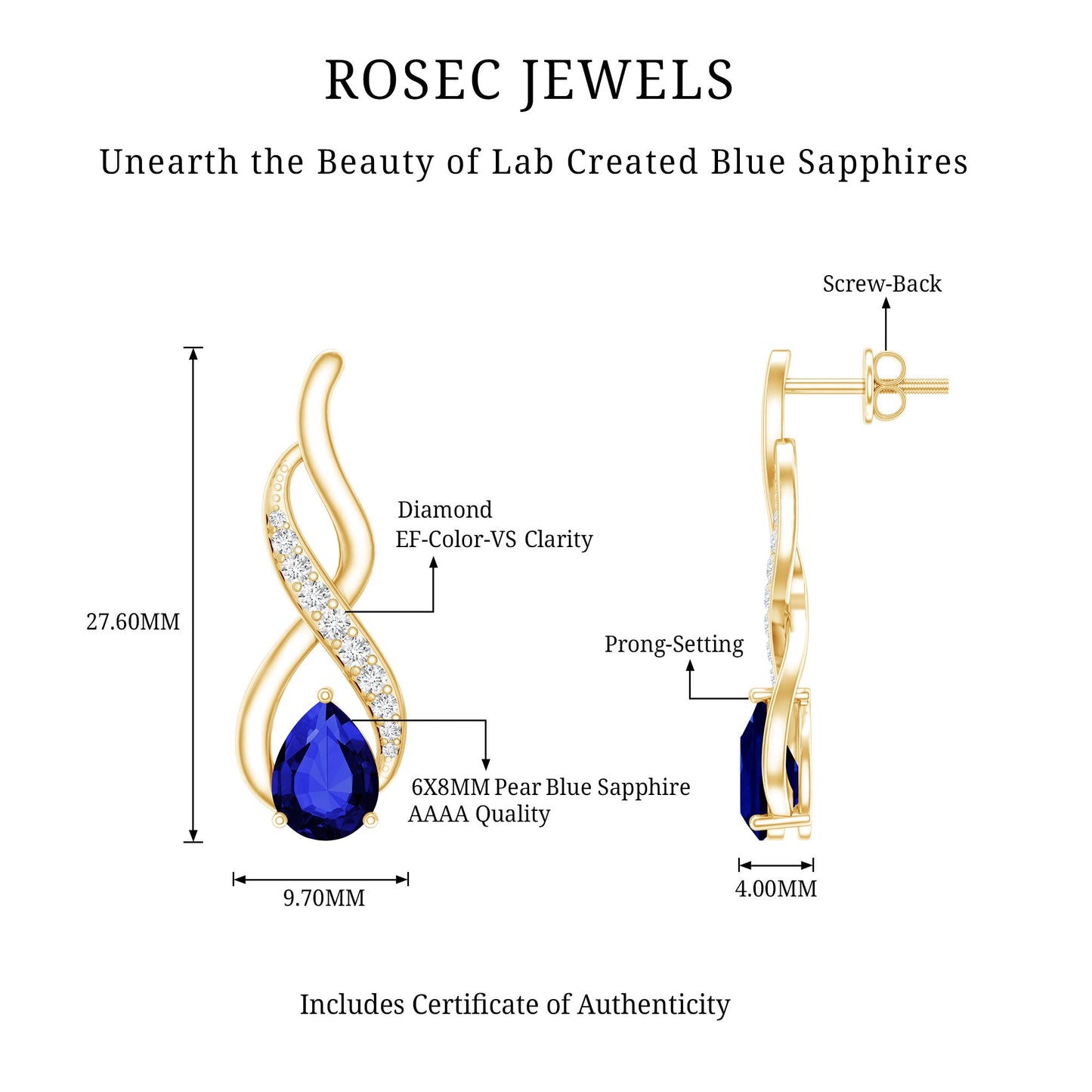 Lab Grown Blue Sapphire Infinity Drop Earrings with Diamond